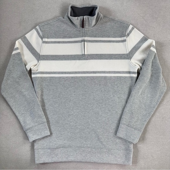 Lands’ End Bedford Rib 1/4 Zip. Medium. Gray/Ivory stripe. NWT. - Picture 1 of 9